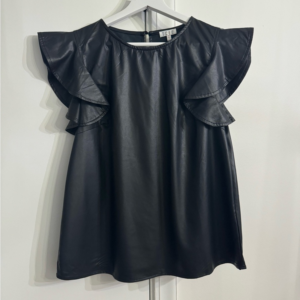 NWOT TCEC Women's Black Short Flutter Sleeve Top Size Large